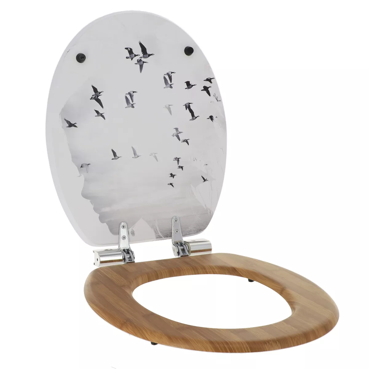 ABATTANT WC MDF 18 POUCES COUVERCLE DESIGN IMPRIME ASSISE IMITATION BAMBOU FREIN DE CHUTE CHROME - ENVOLE