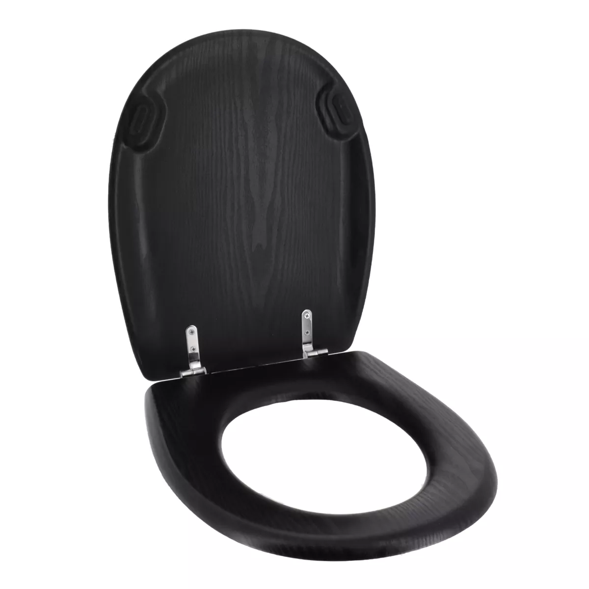 ABATTANT WC BOIS MOULE 18 POUCES FORME PLATE ATTACHES ACIER INOXYDABLE - FACON BOIS  NOIR