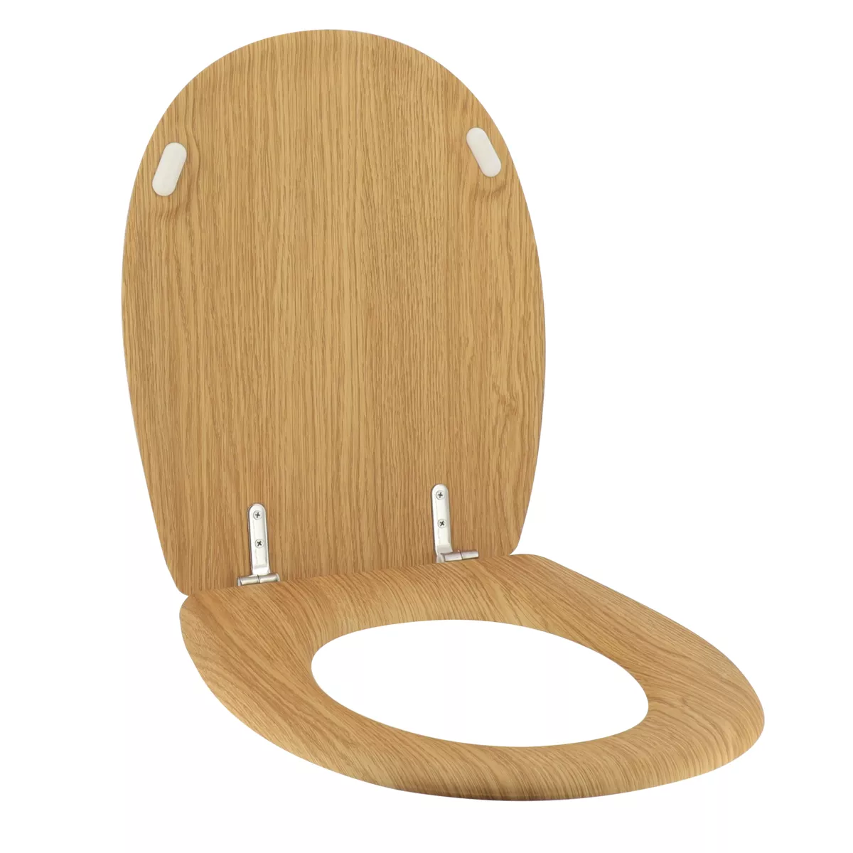 ABATTANT WC BOIS MOULE 18 POUCES FORME PLATE ATTACHES ACIER INOXYDABLE - FACON CHENE