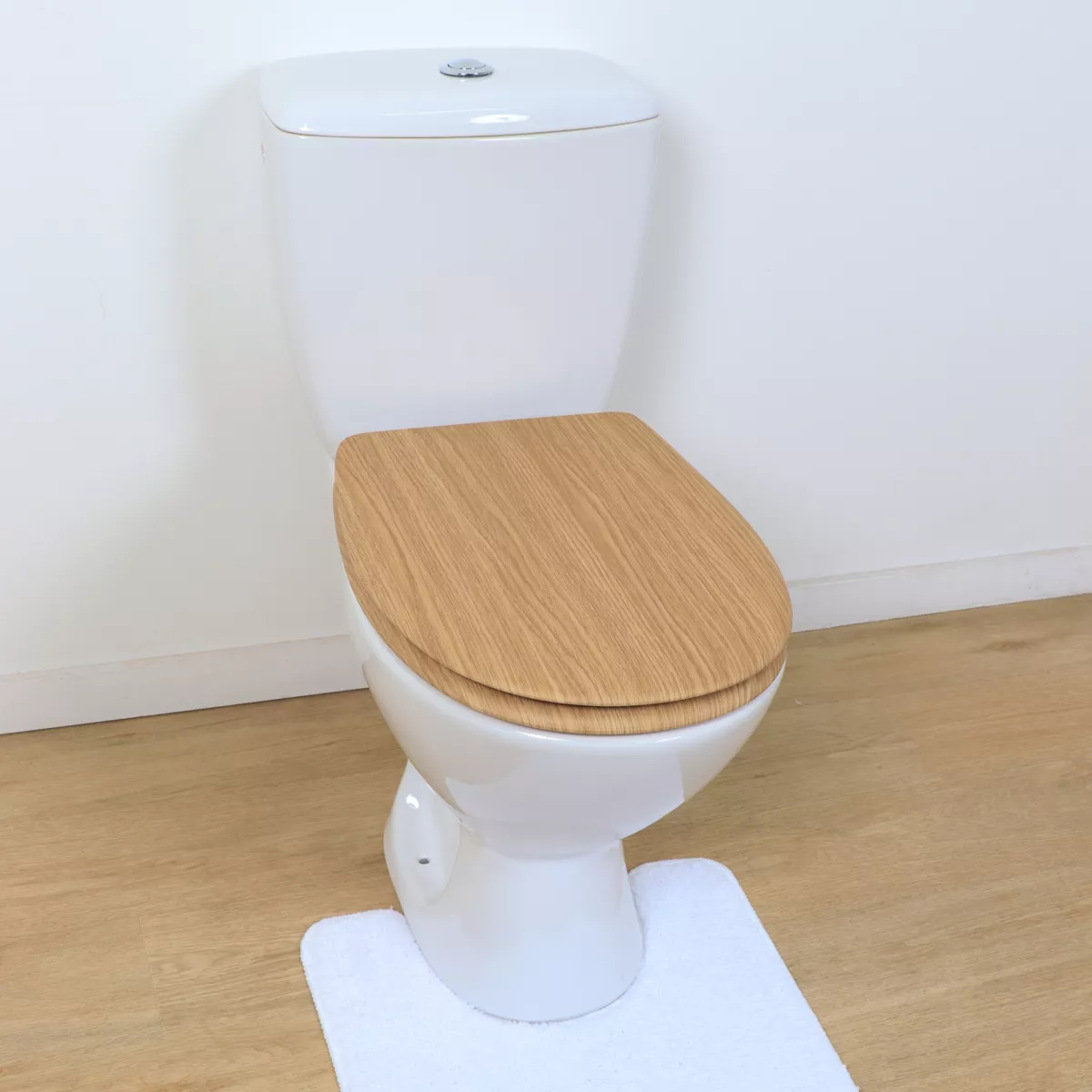 ABATTANT WC BOIS MOULE 18 POUCES FORME PLATE ATTACHES ACIER INOXYDABLE - FACON CHENE