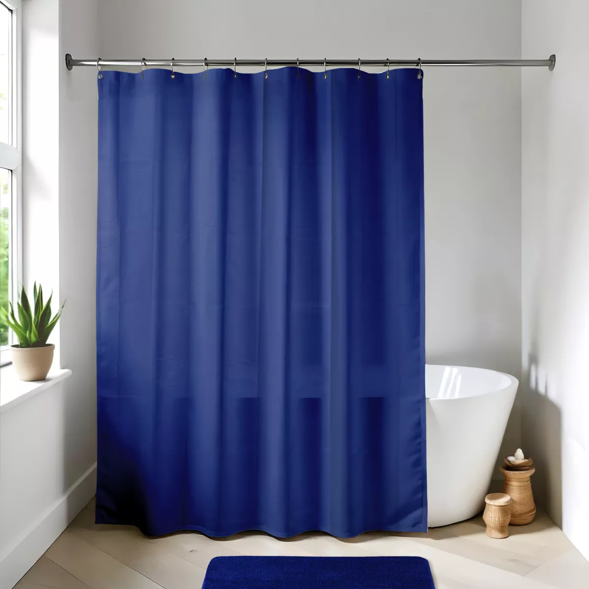 Cortina de ducha con anillas (180 x 200 cm) Uni Azul rey