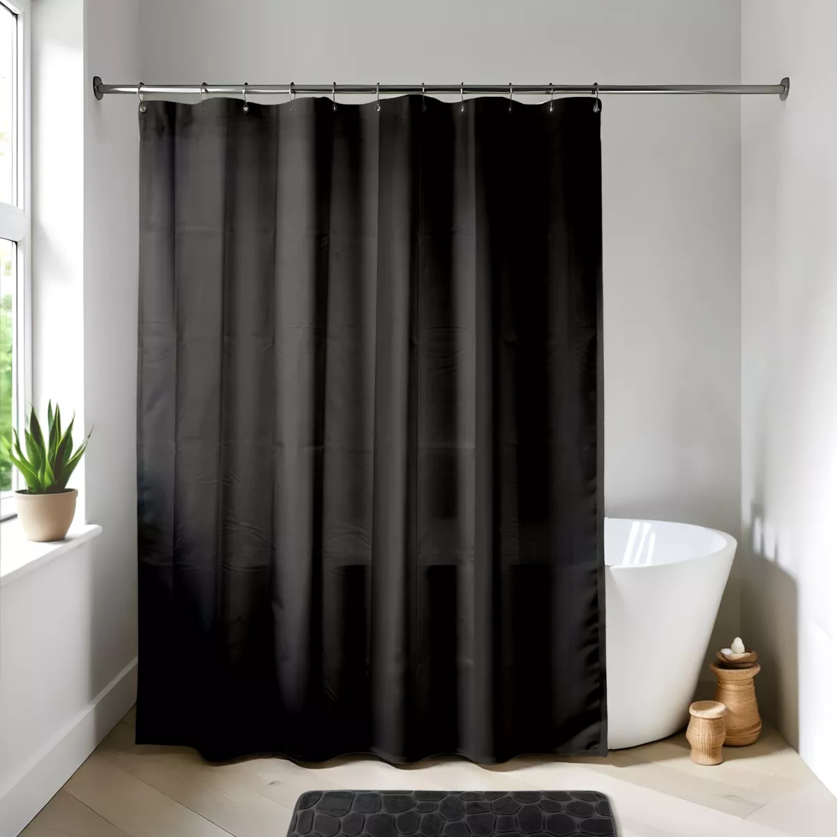 Cortina de ducha con anillas (180 x 200 cm) Uni Negro