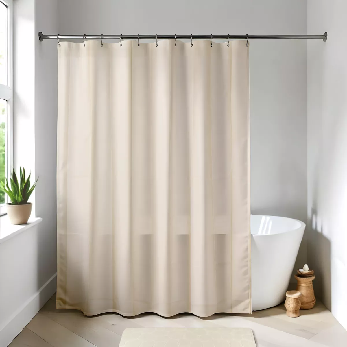 Cortina de ducha con anillas (180 x 200 cm) Uni Marfil