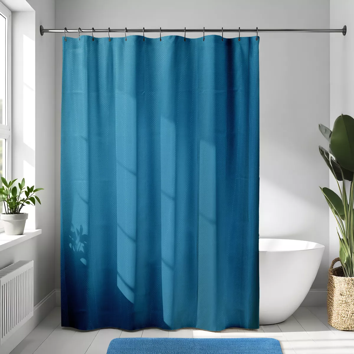 RIDEAU DE DOUCHE POLYESTER 180X200 CM MOTIFS DIAMANTS - BLEU CANARD