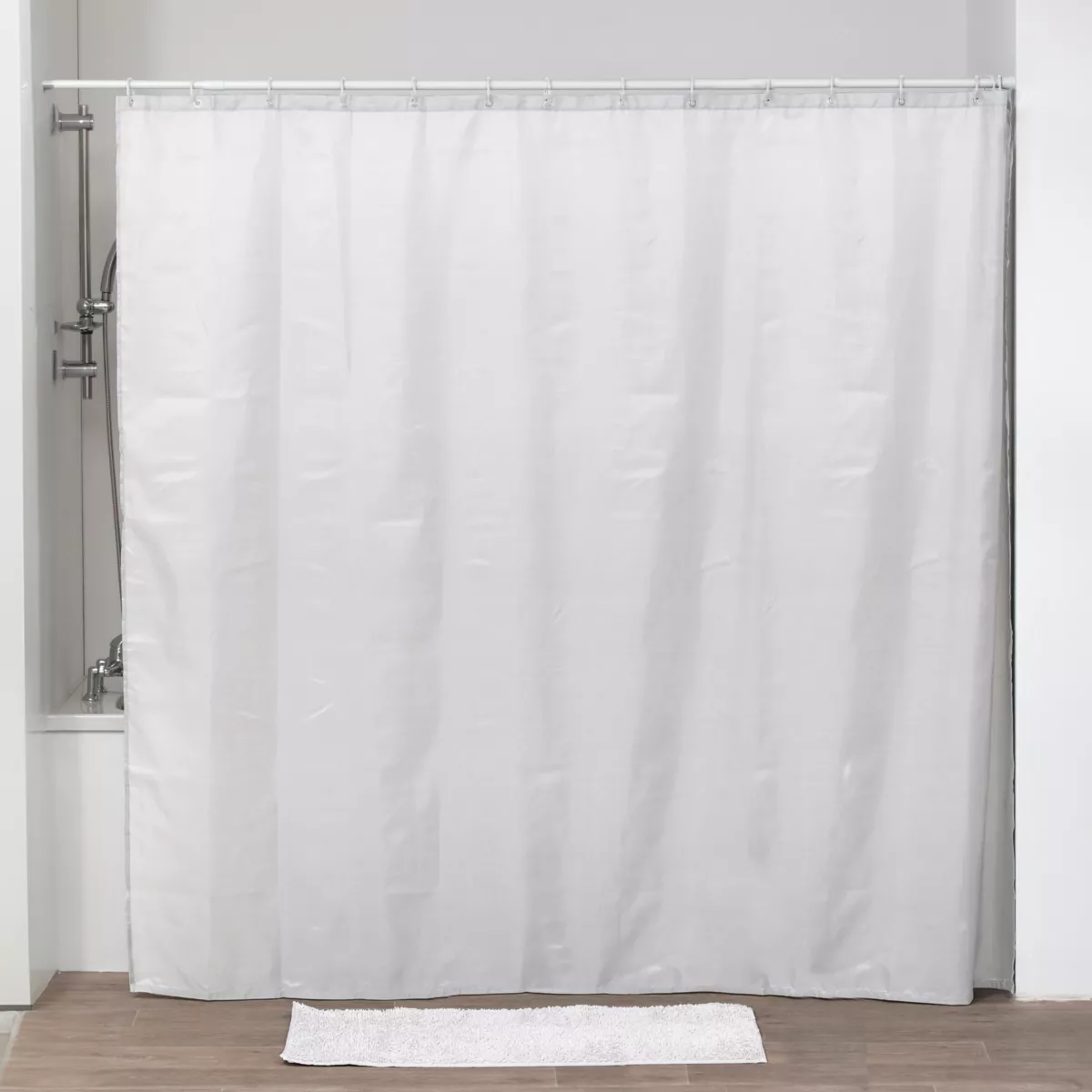 RIDEAU DE DOUCHE POLYESTER 240X200 CM + 16 ANNEAUX PP - BLANC