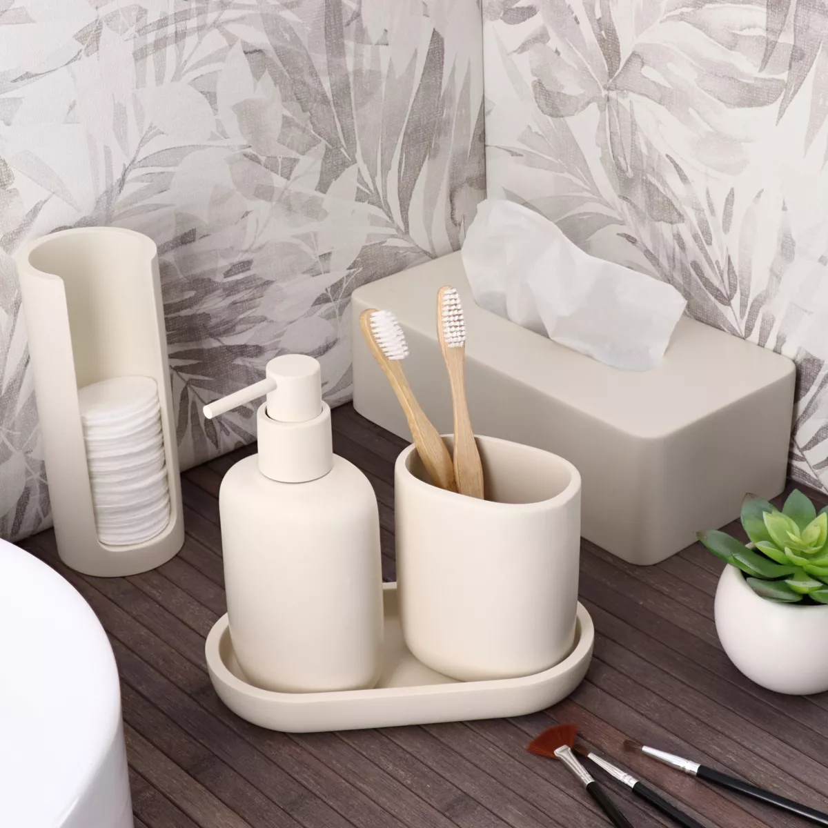 PLATEAU EN POLYRESINE OVALE - BEIGE