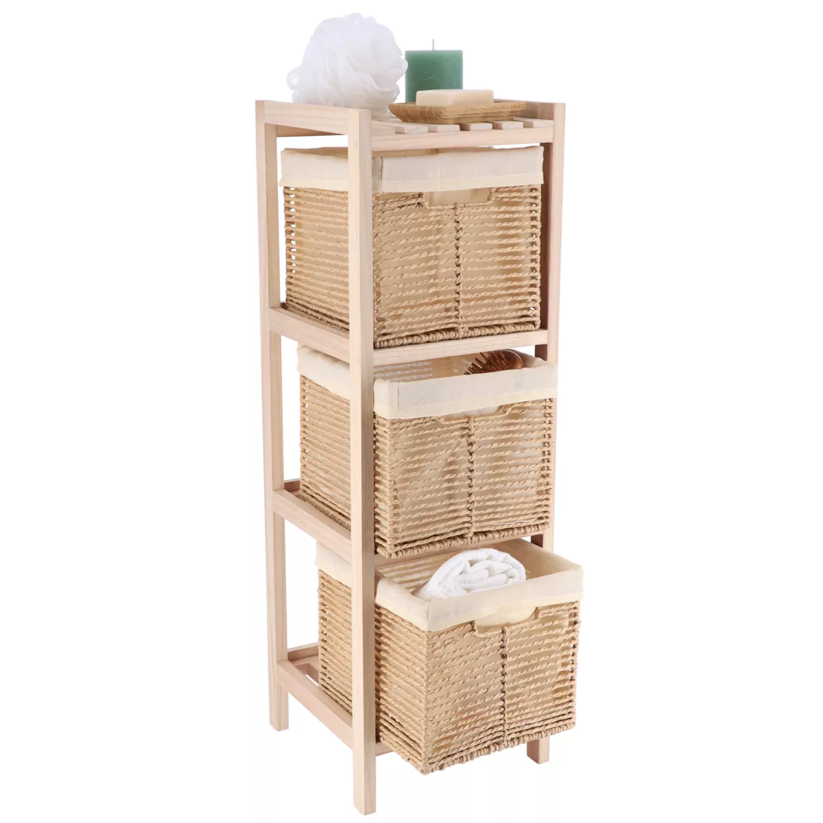 Mueble de almacenamiento 3 cestas (H77 cm) Paulownia Beige