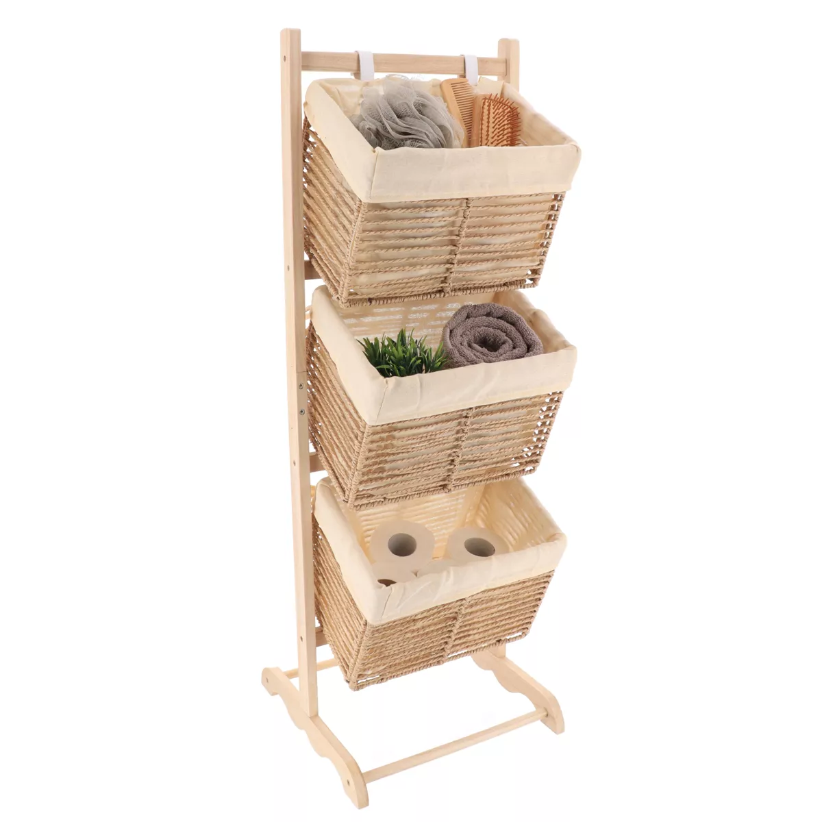 Mobiletto con 3 cestini inclinati (H102 cm) Paulownia Beige