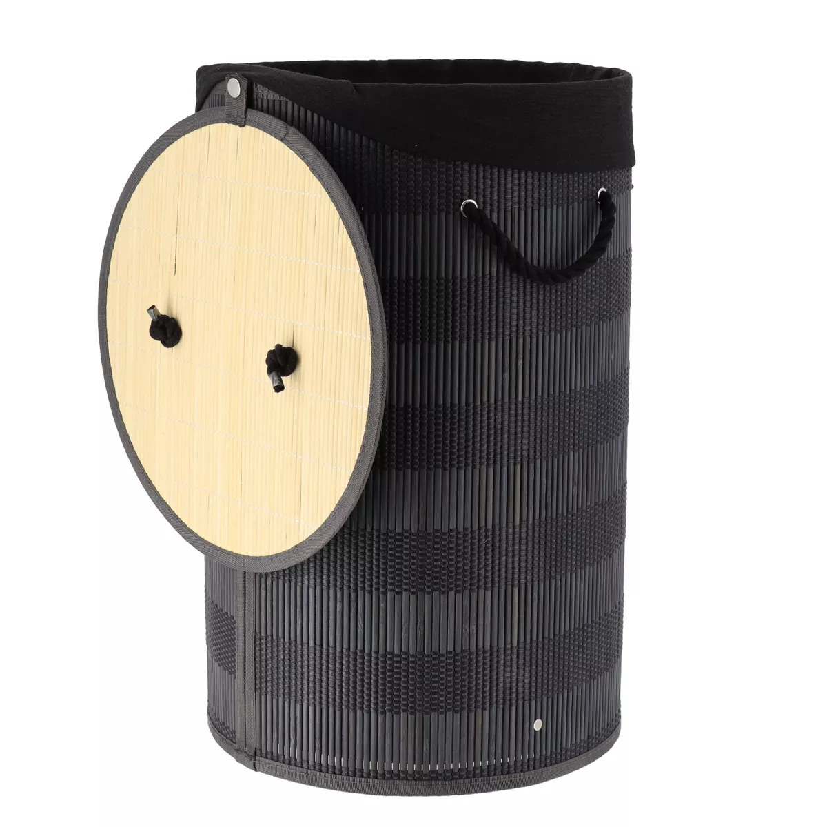 PANIERE A LINGE PLIABLE BAMBOU ET COTON AVEC COUVERCLE - NOIR/GRIS