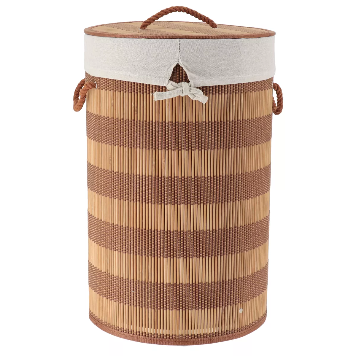 Cesto de ropa redondo y plegable (H55 cm) Bambú Marrón y beige