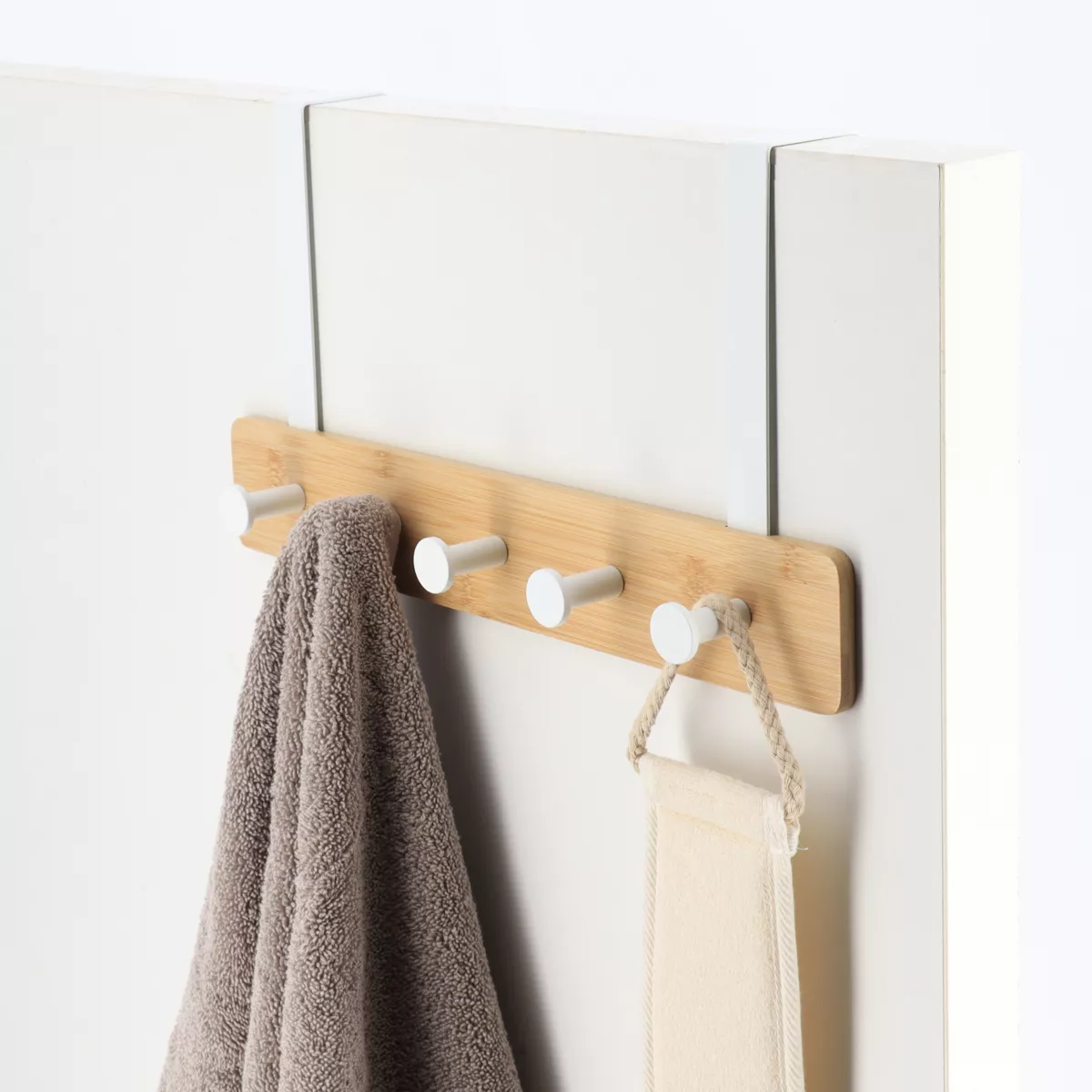 PATERE BAMBOU/METAL 5 CROCHETS - BAMBOU/BLANC