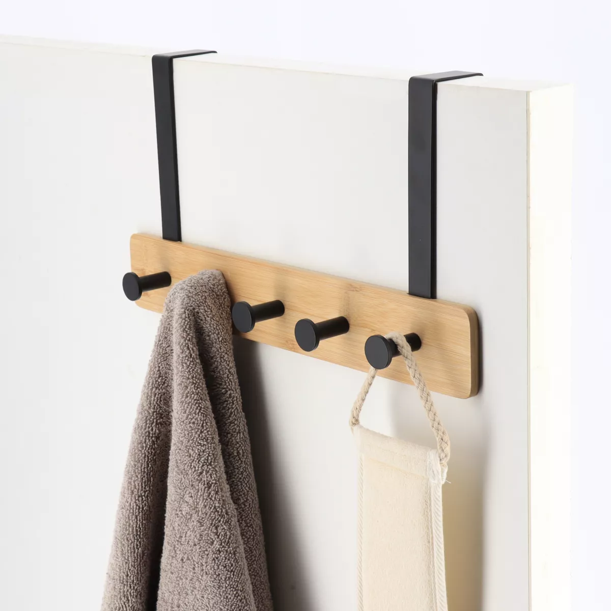 Appendiabiti per porta 5 ganci (L37 x H20 cm) Bambù Nero