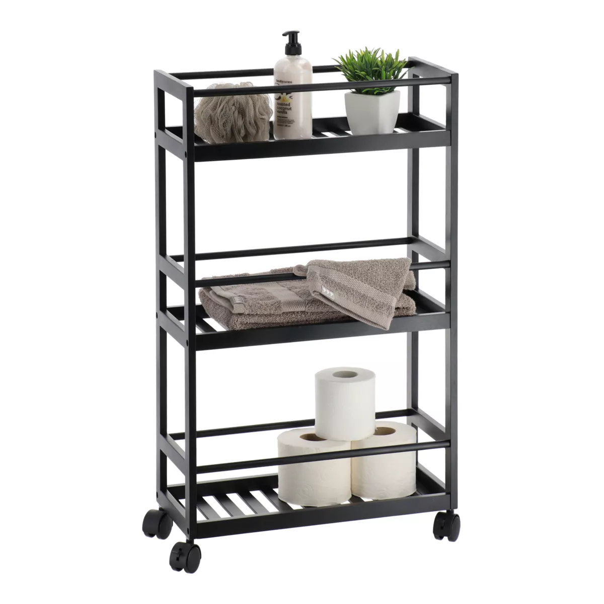 Carrello a rotelle a 3 livelli (H75 cm) Japandi Nero