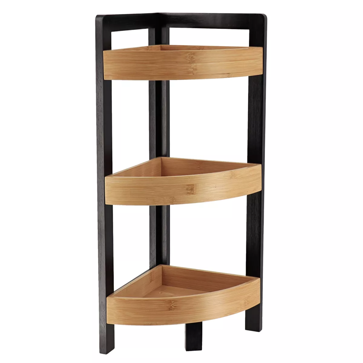 MEUBLE D'ANGLE 3 ETAGERES BAMBOU - NOIR/BAMBOU