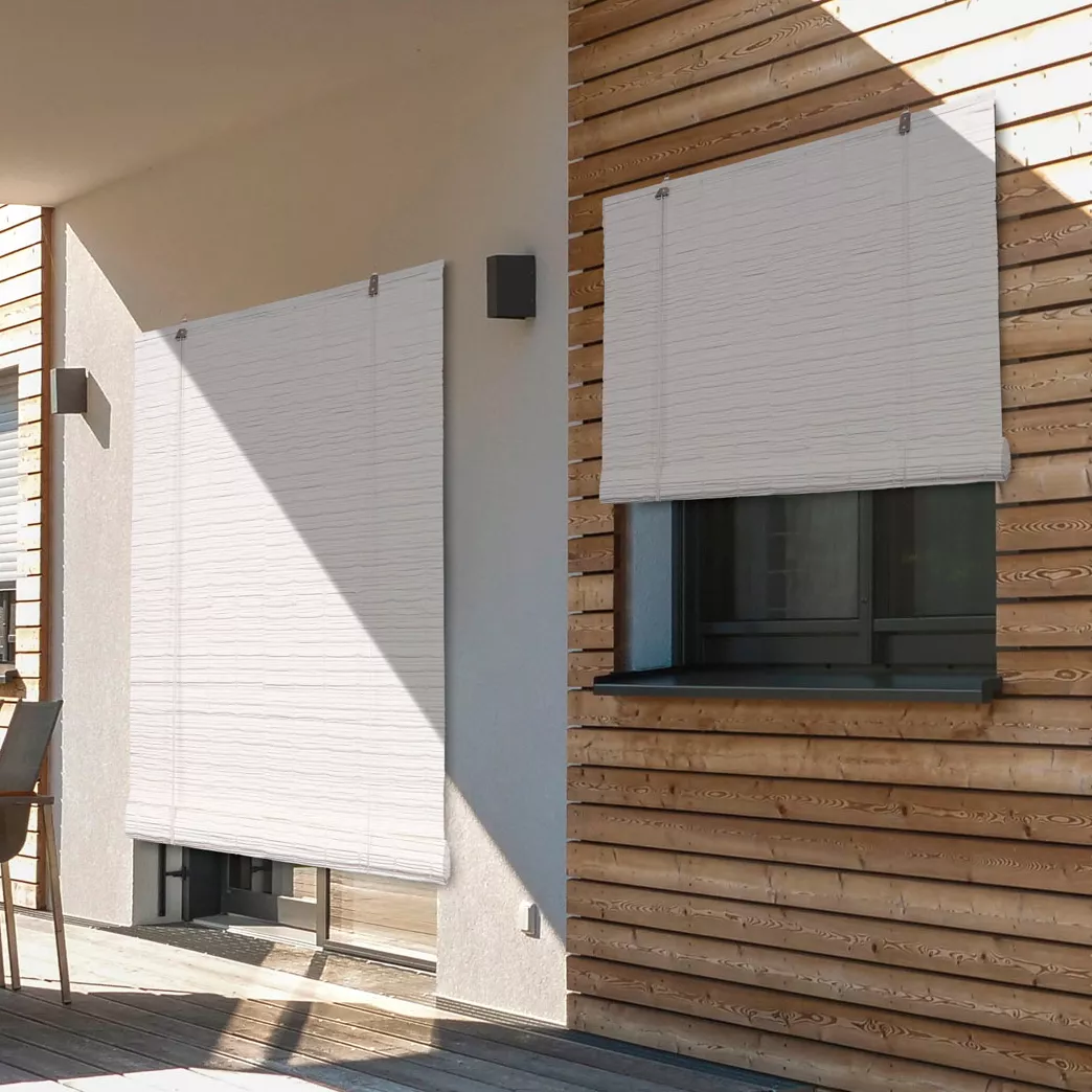 Rollo aufrollbar für draußen Rattan-Optik (90 x 180 cm) Tanoa Weiß