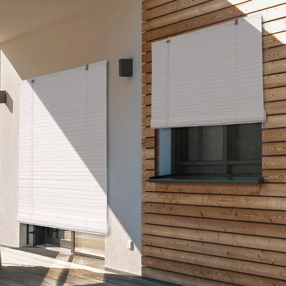 Buitenzonwering rolgordijn rotaneffect (120 x 180 cm) Tanoa Wit