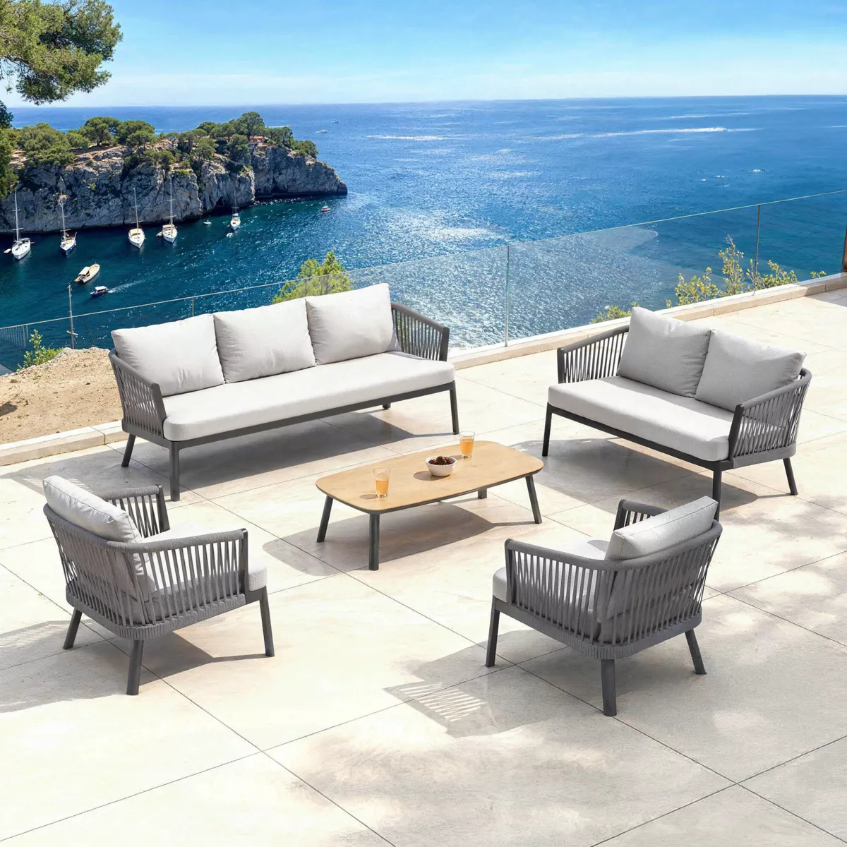 Salon de jardin en aluminium 7 places 5 pcs Amalfi Gris anthracite et gris clair