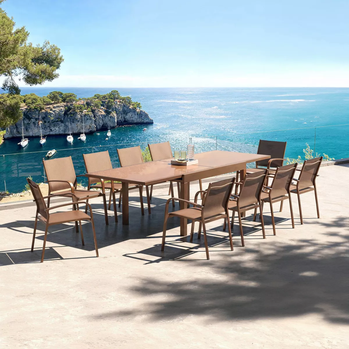 Gartentisch ausziehbar Murano Glas bis zu 10 Pers. (135/270 x 90 cm), Murano Bronze