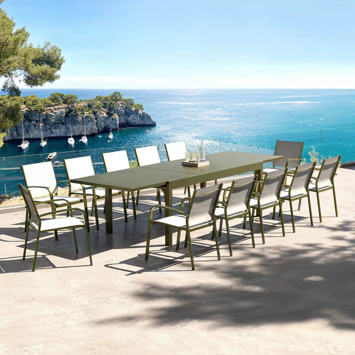 Table de jardin extensible aluminium 12 places (200/320 x 100 cm) Murano Vert olive