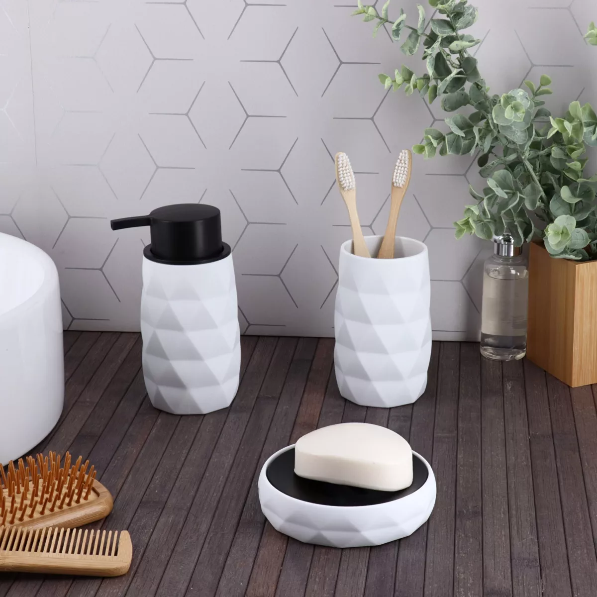 SET GOBELET DISTRIBUTEUR A SAVON ET PORTE SAVON ABS + RUBBER - BLANC