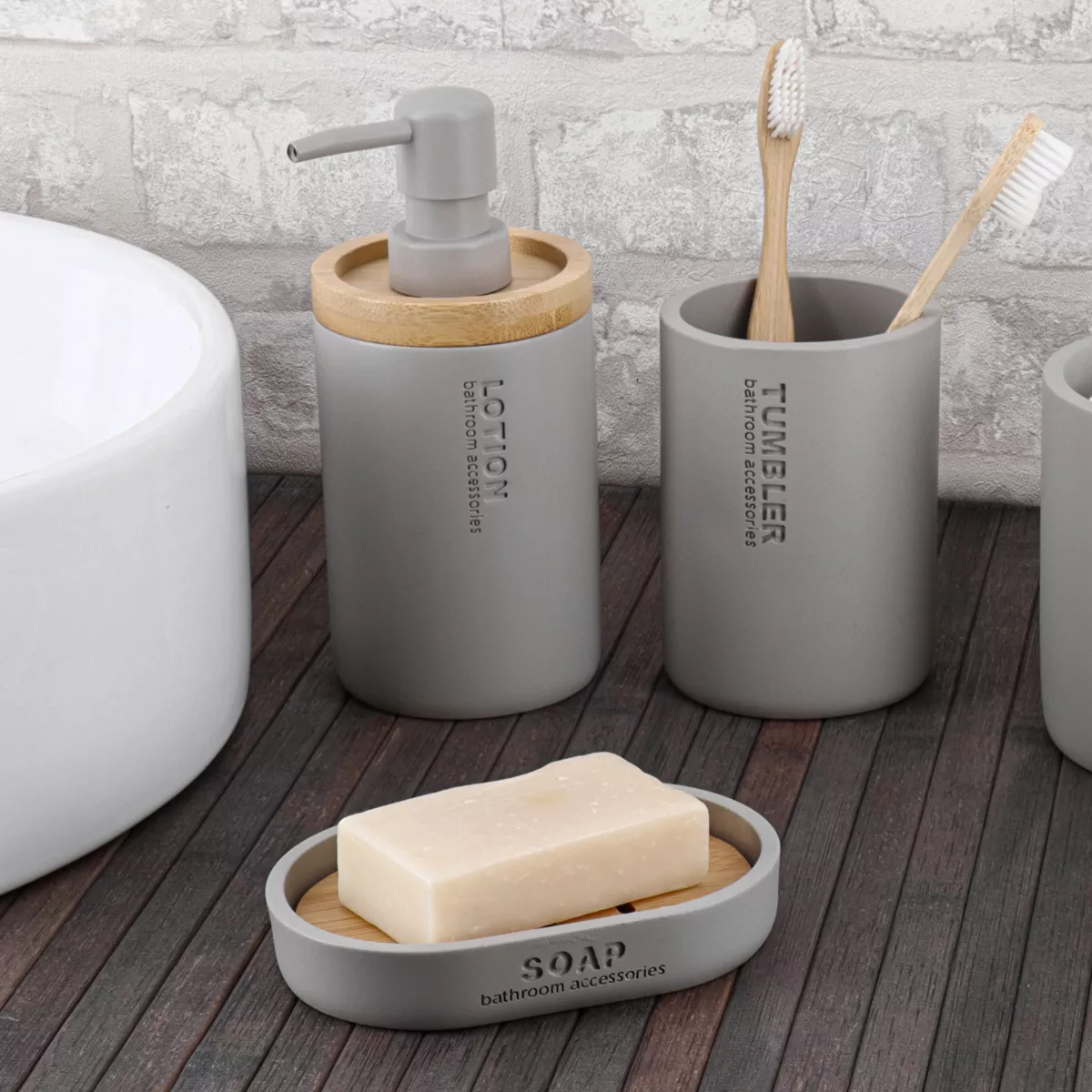 Set de accesorios para baño Purebamboo Gris claro