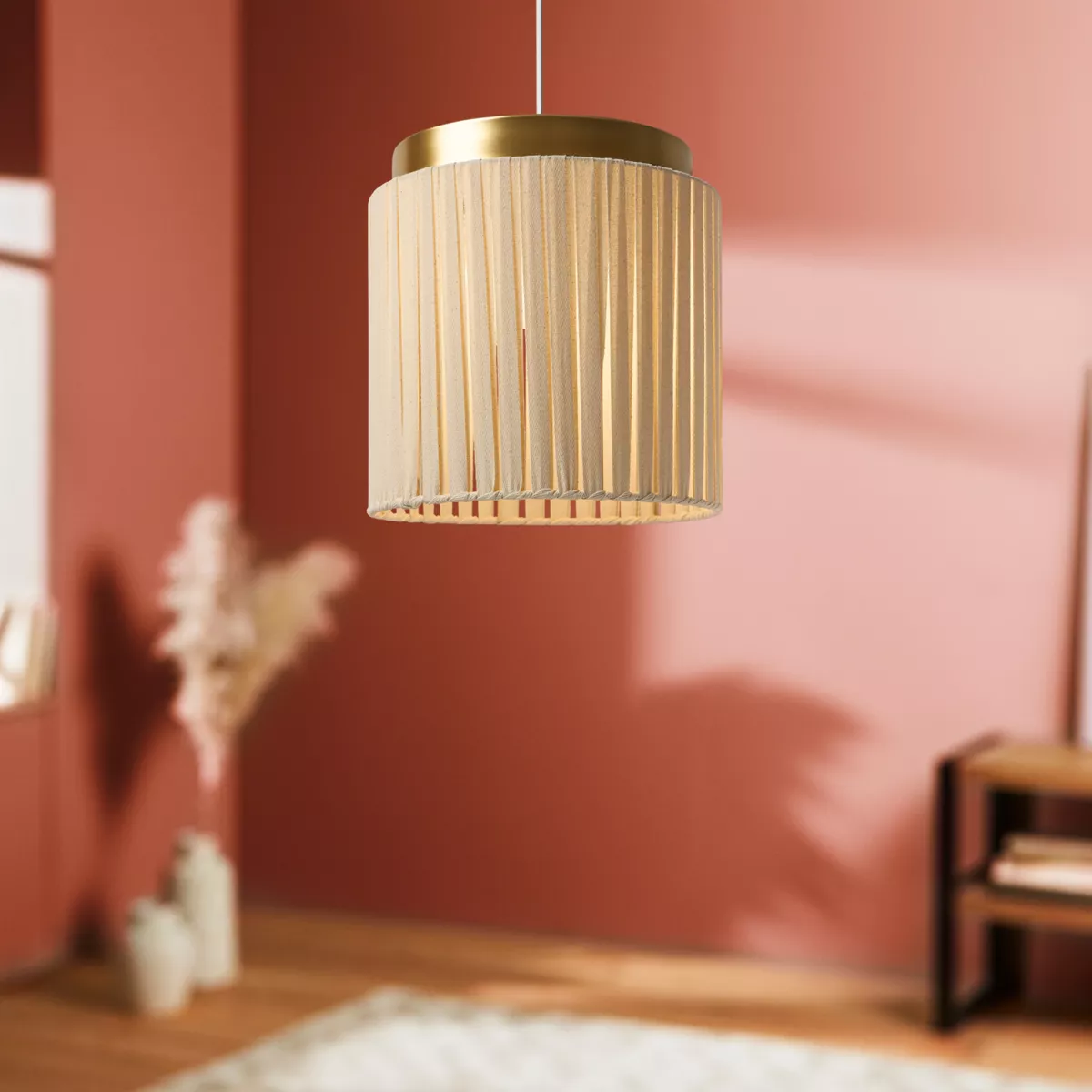 Hangende lamp van katoen en metaal (D28 cm) Khéops Goud