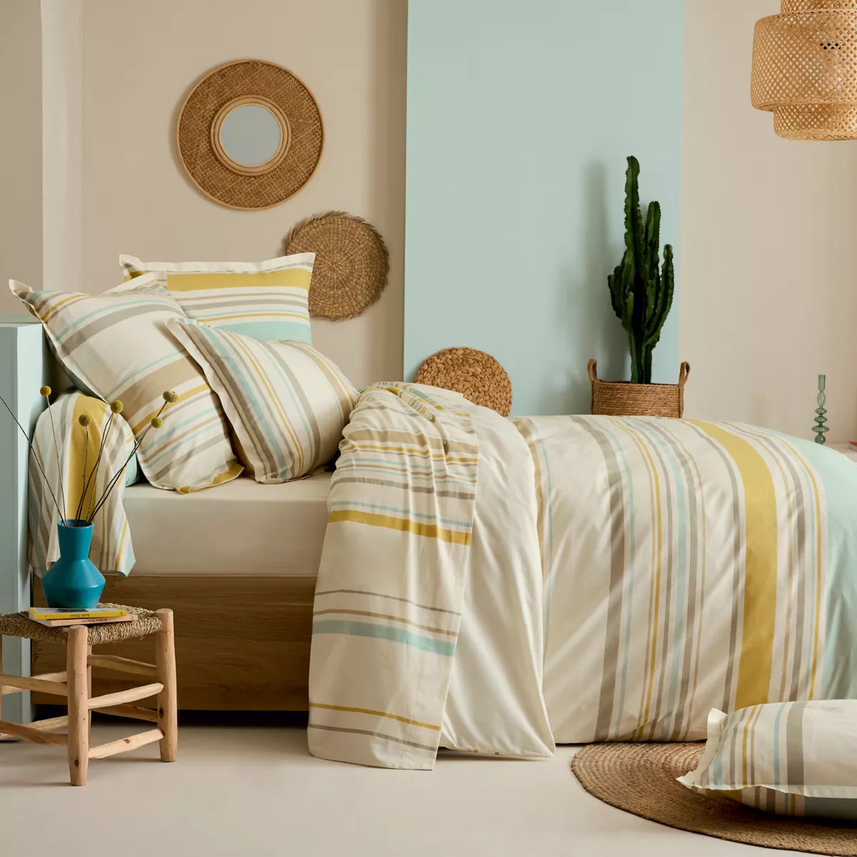 HUGO FAIENCE HOUSSE DE COUETTE 200X200 BEIGE/MULTICOLORE COTON 57FILS CM2