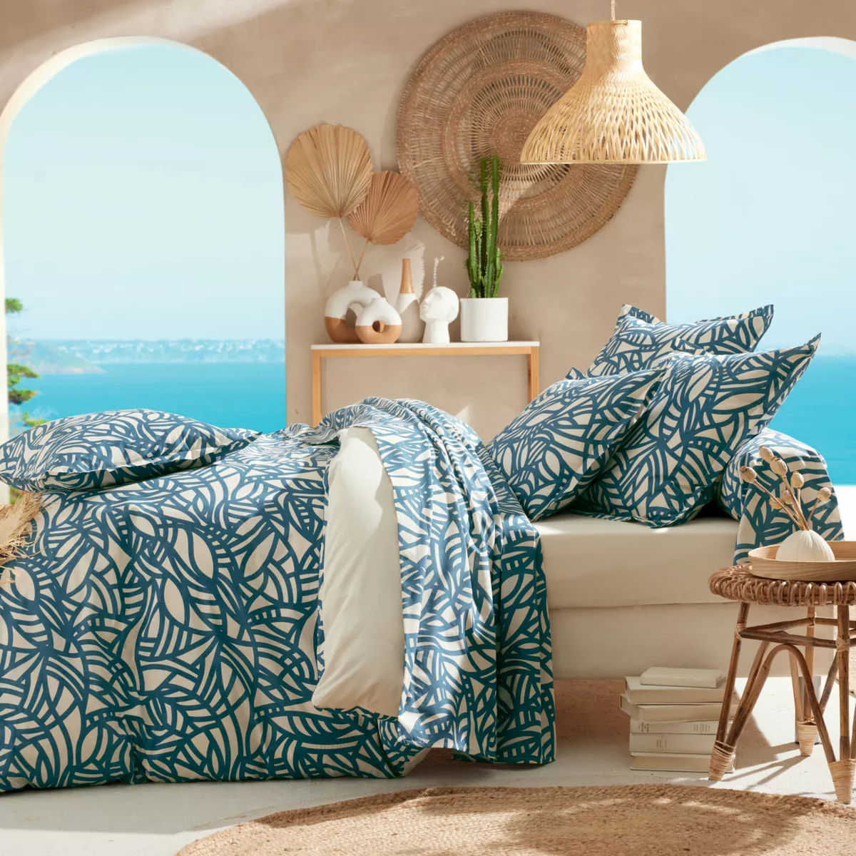 Housse de couette coton lavé (260 x 240 cm) Serena Bleue