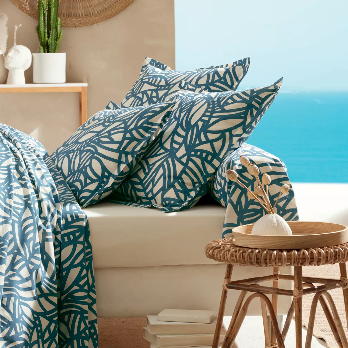 Housse de couette coton lavé (260 x 240 cm) Serena Bleue