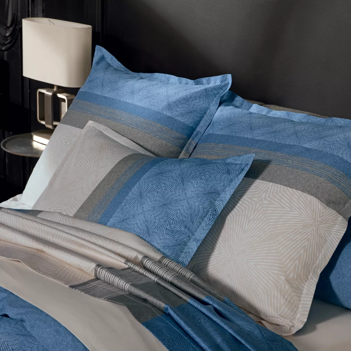 Housse de couette satin de coton (260 x 240 cm) Tiago Bleue