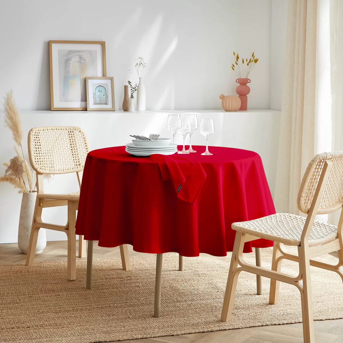Mantel redondo anti manchas (180 cm) Elise Rojo