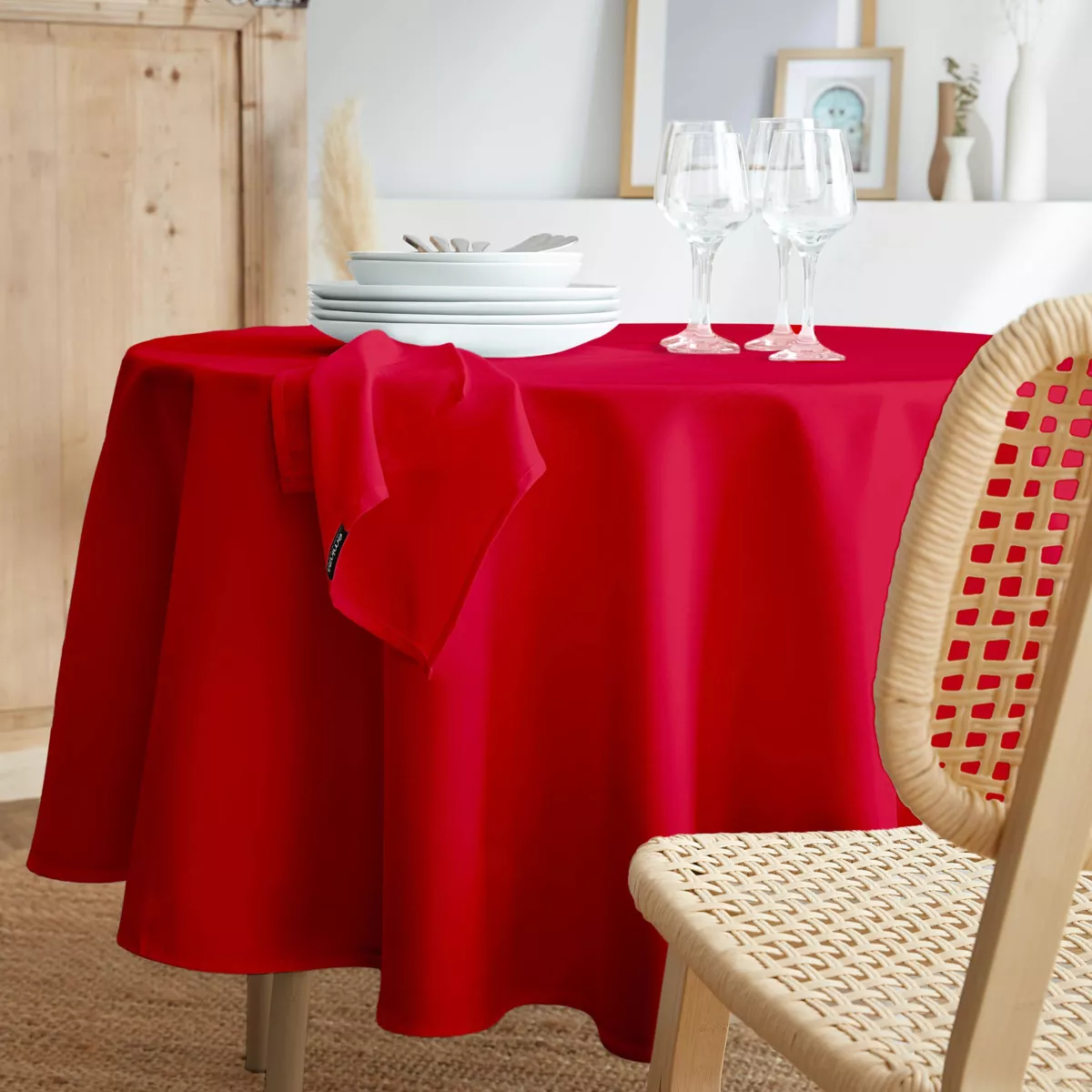 Fleckenabweisende runde Tischdecke (180 cm) Elise Rot