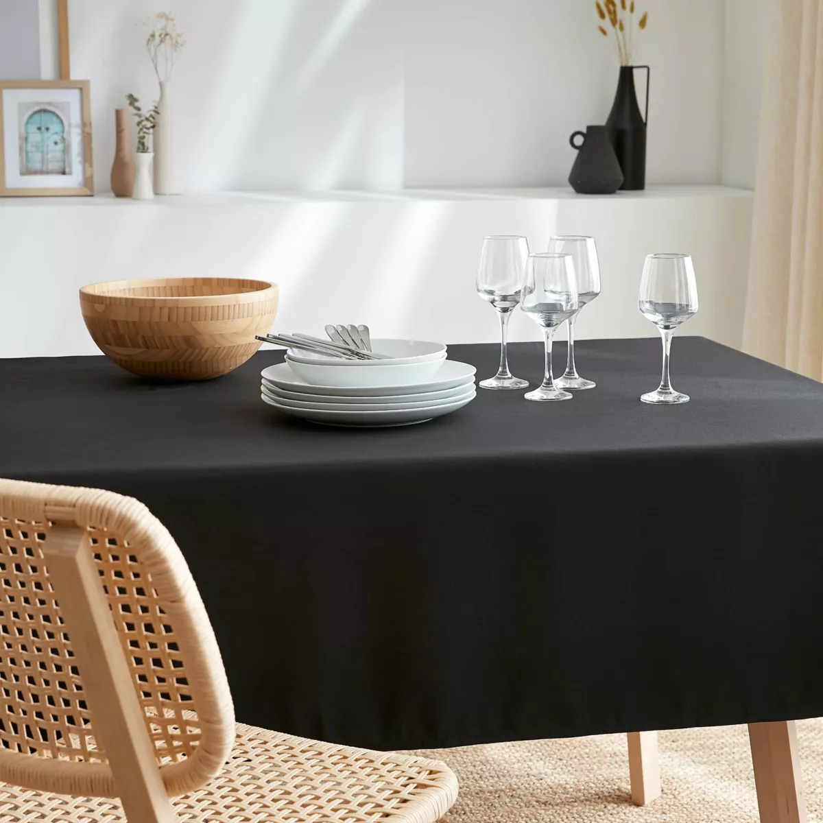 Nappe rectangulaire anti tache (140 x 300 cm) Elise Noire