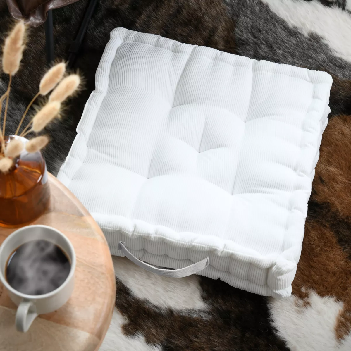 Coussin de sol carré velours (45 x 45 cm) Dandy Ecru