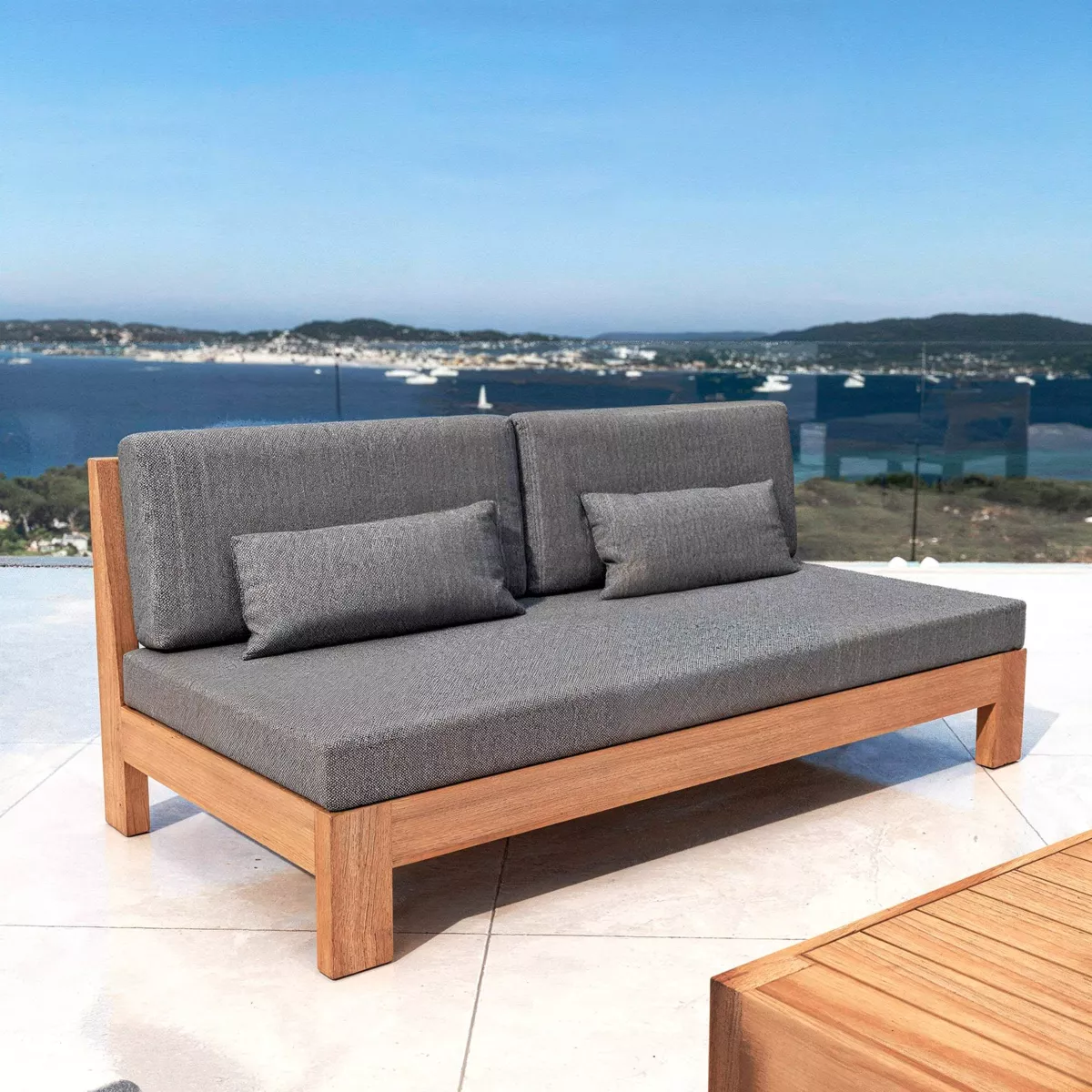 Salotto da giardino angolare in legno di acacia 7 posti 6 pezzi Bornéo Grigio antracite