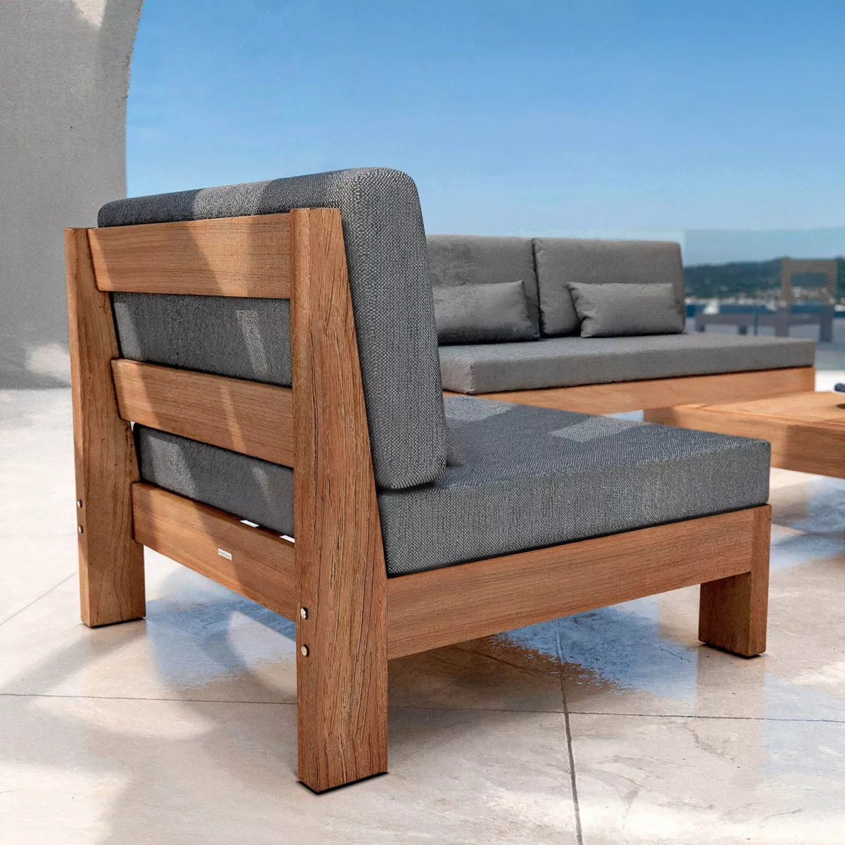 Fauteuil de jardin bois d'acacia Bornéo Gris anthracite