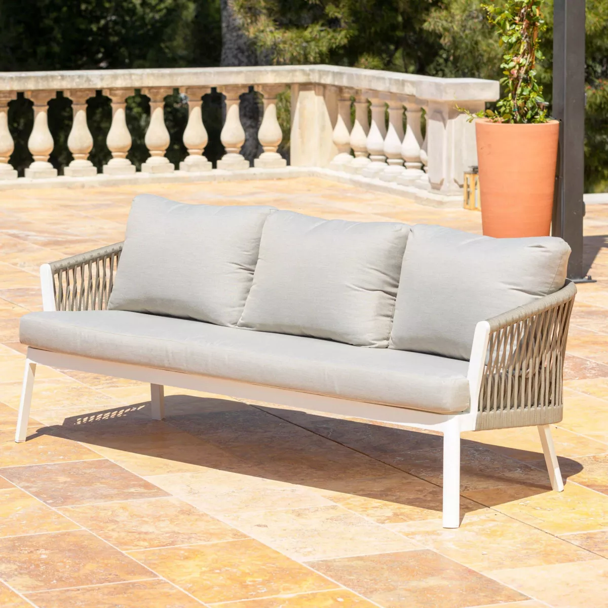 Salon de jardin en aluminium 5 places 4 pcs Amalfi Blanc et taupe