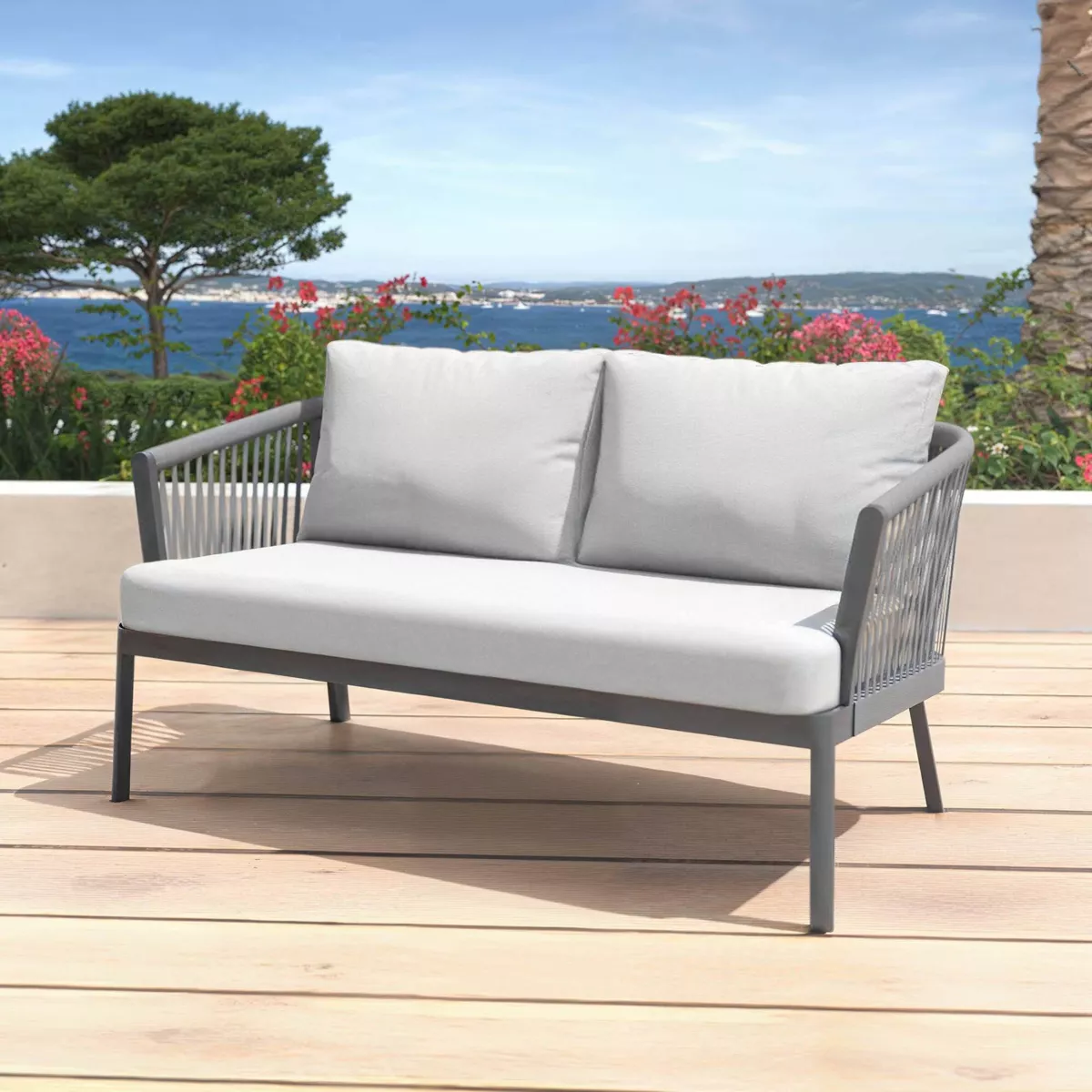 Salotto da giardino in alluminio 4 posti 4 pezzi Amalfi Grigio antracite e grigio chiaro
