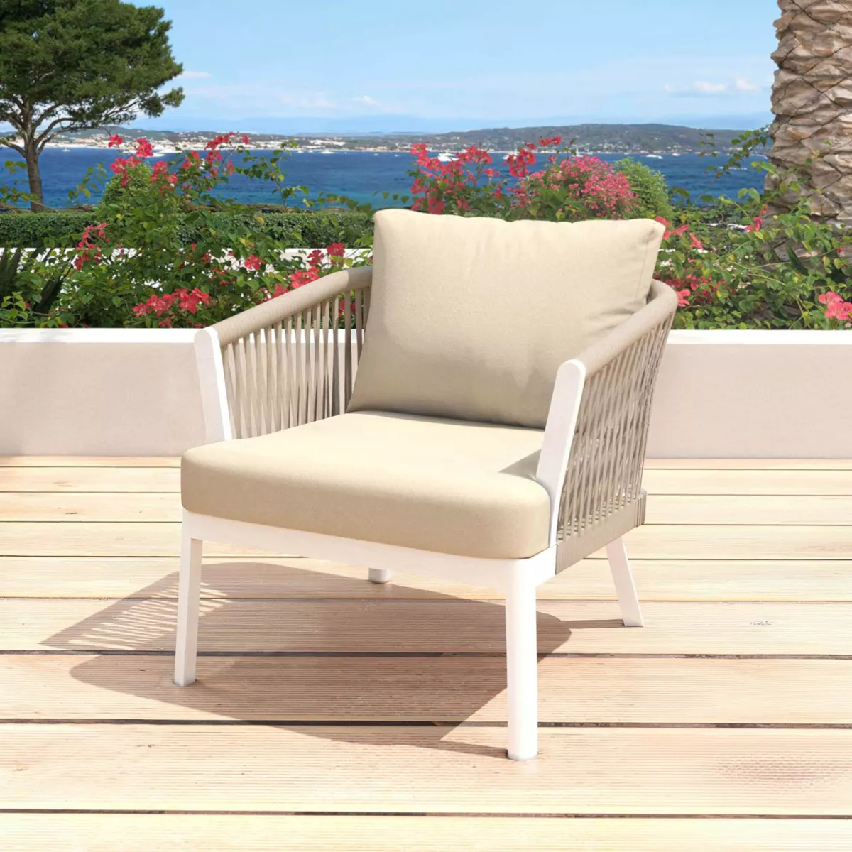 Salon de jardin en aluminium 4 places 4 pcs Amalfi Blanc et beige