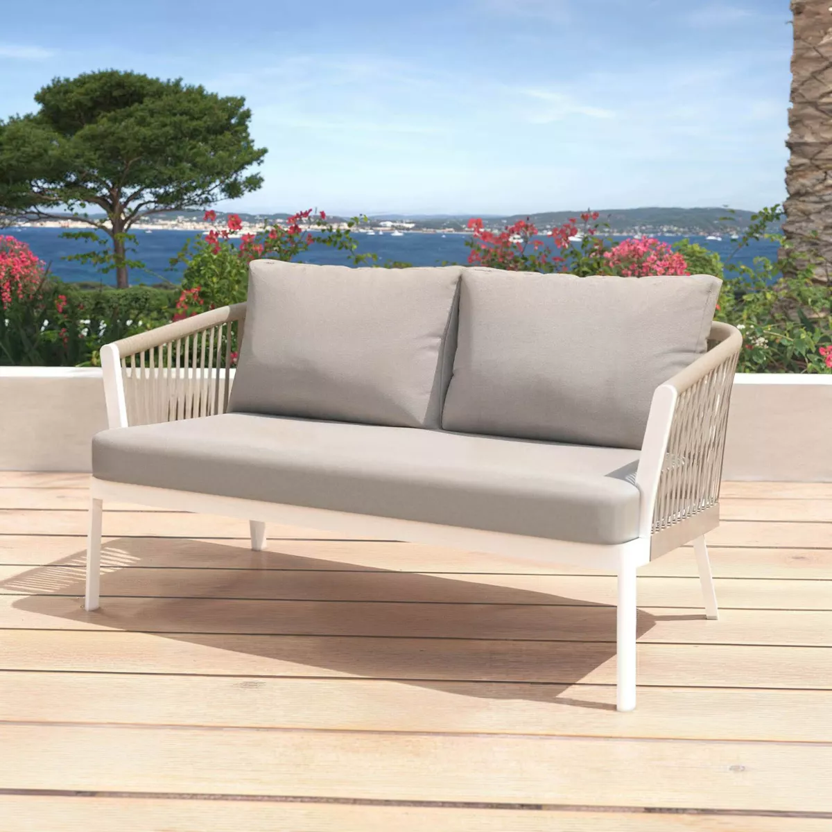 Salon de jardin en aluminium 4 places 4 pcs Amalfi Blanc et taupe