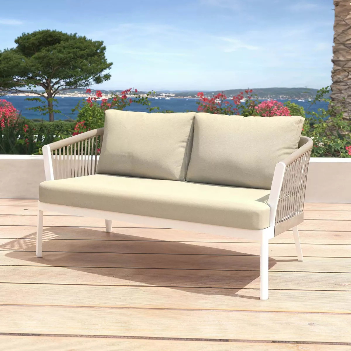 Salon de jardin en aluminium 7 places 5 pcs Amalfi Blanc et beige
