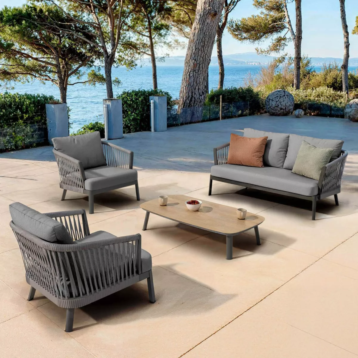 Canapé de jardin en aluminium 2 places Amalfi Gris anthracite