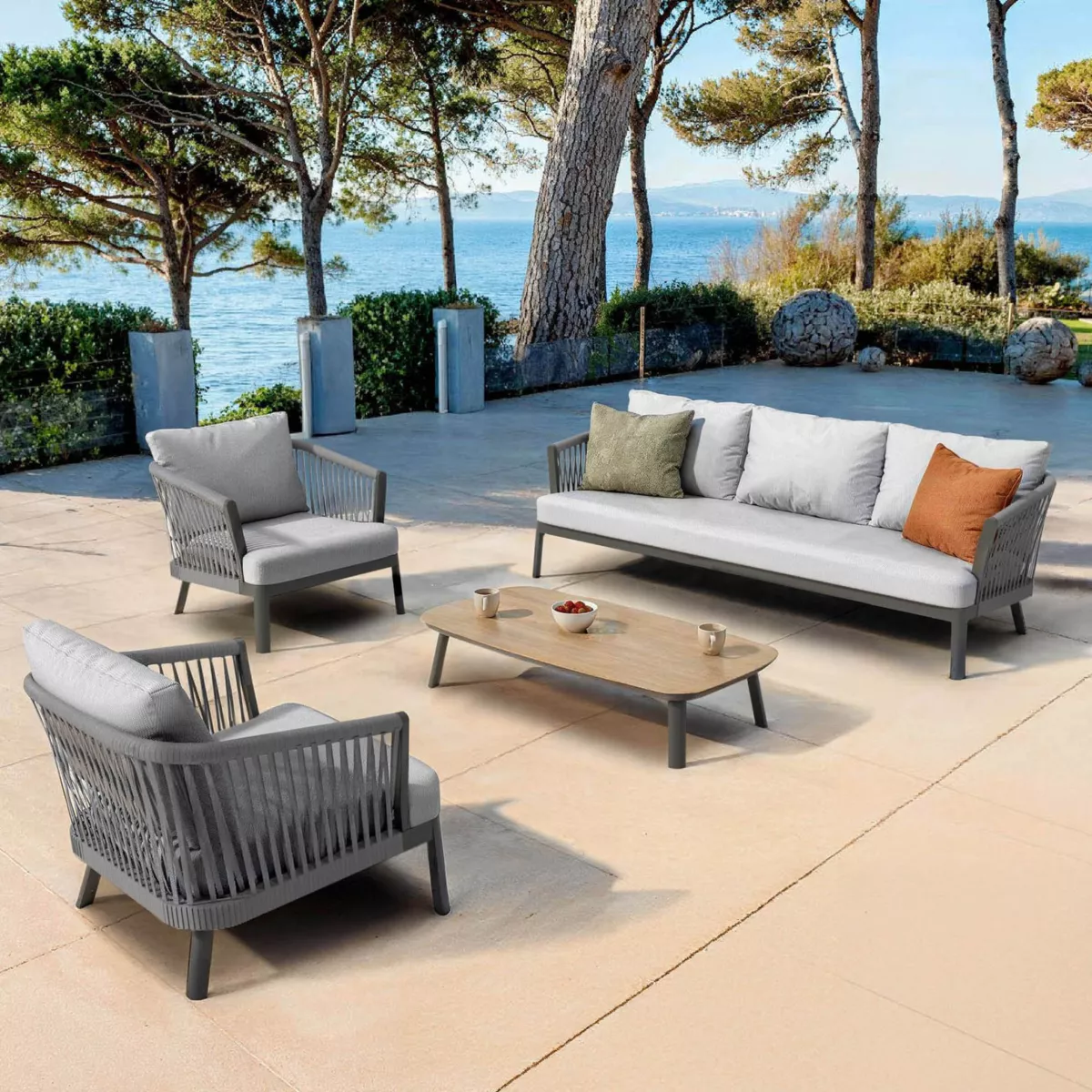 Canapé de jardin en aluminium 3 places Amalfi Gris anthracite et gris clair