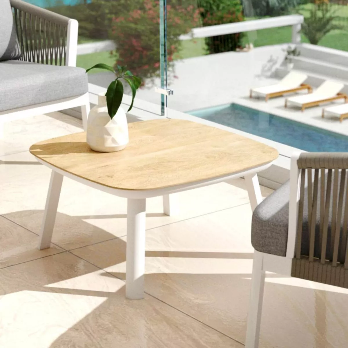 Tavolino da giardino quadrato alluminio Amalfi Bianco