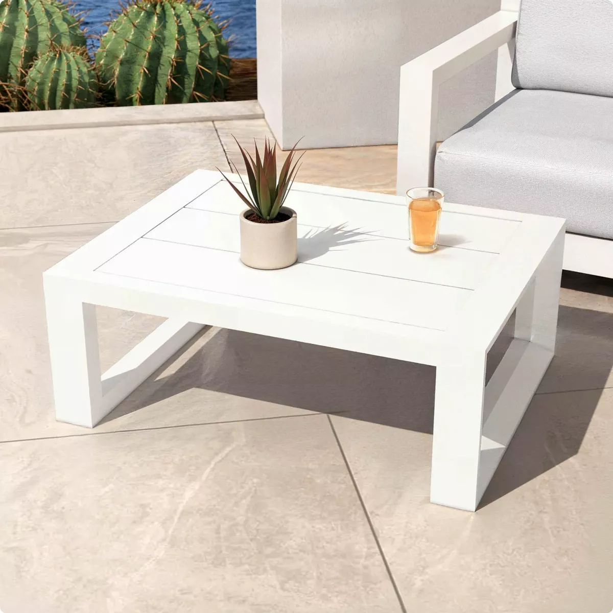 Salon de jardin aluminium 4 places 4 pcs Elba Blanc et gris clair