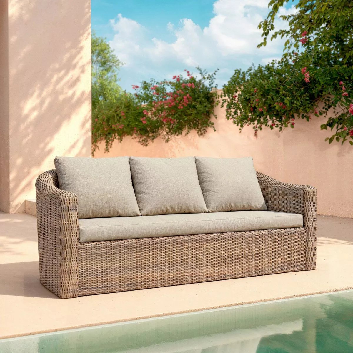 Salon de jardin en résine tressée 5 places 4 pcs Calvi Sepia et taupe