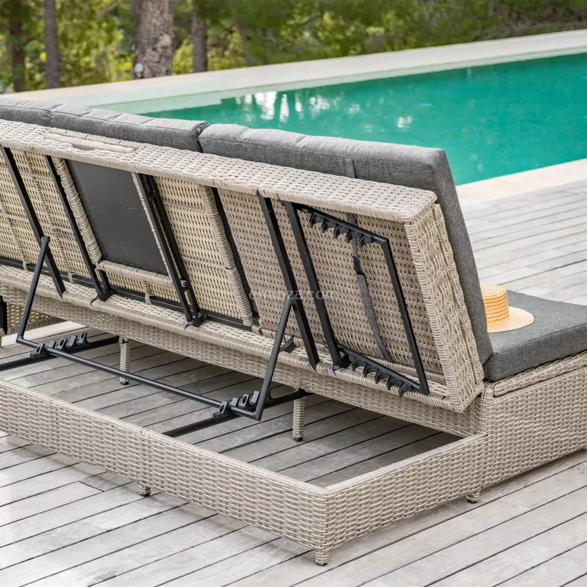 Transat double en résine tressée - Canapé de jardin Calvi Gris et gris foncé