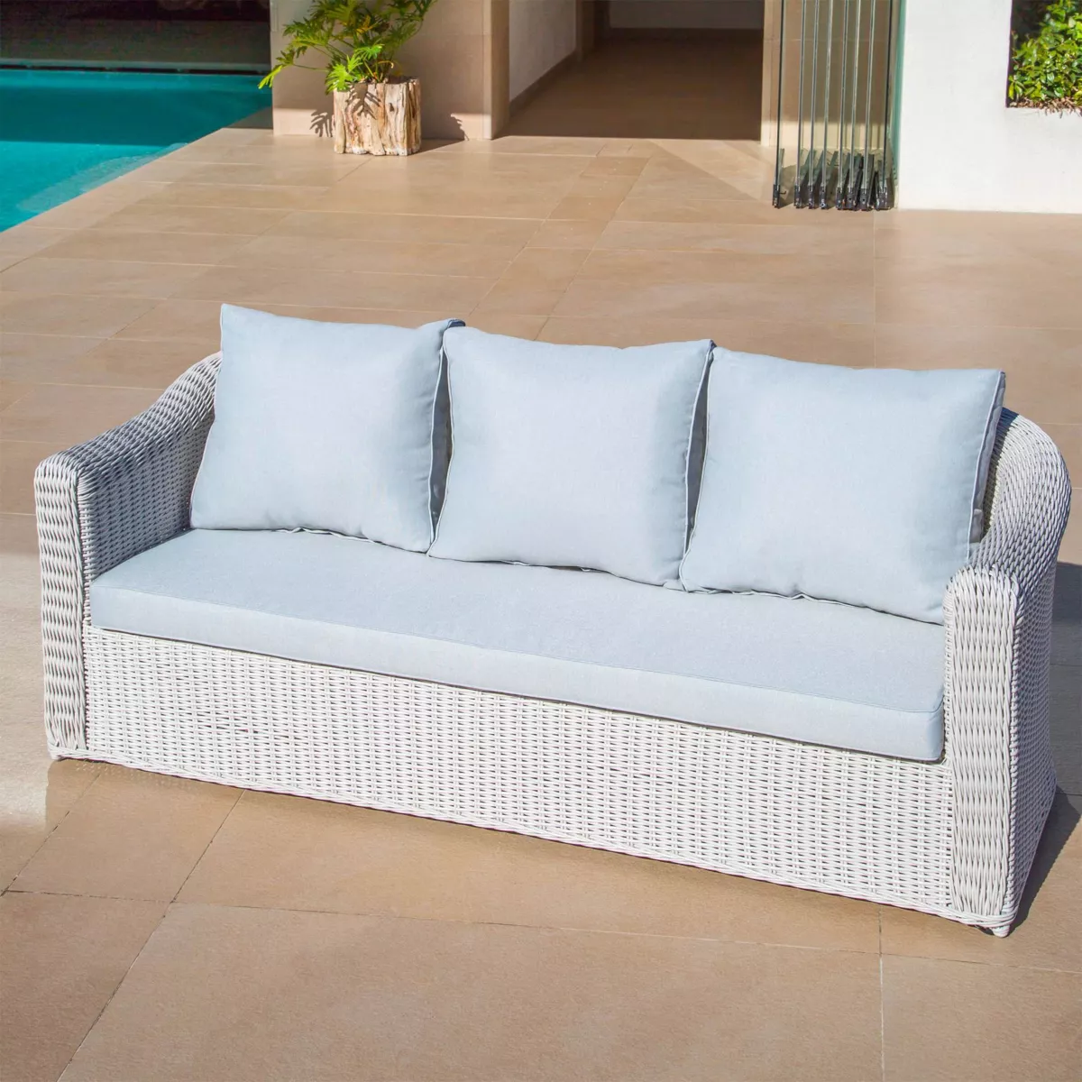 Canapé de jardin en résine tressée 3 places Calvi Blanc et gris clair