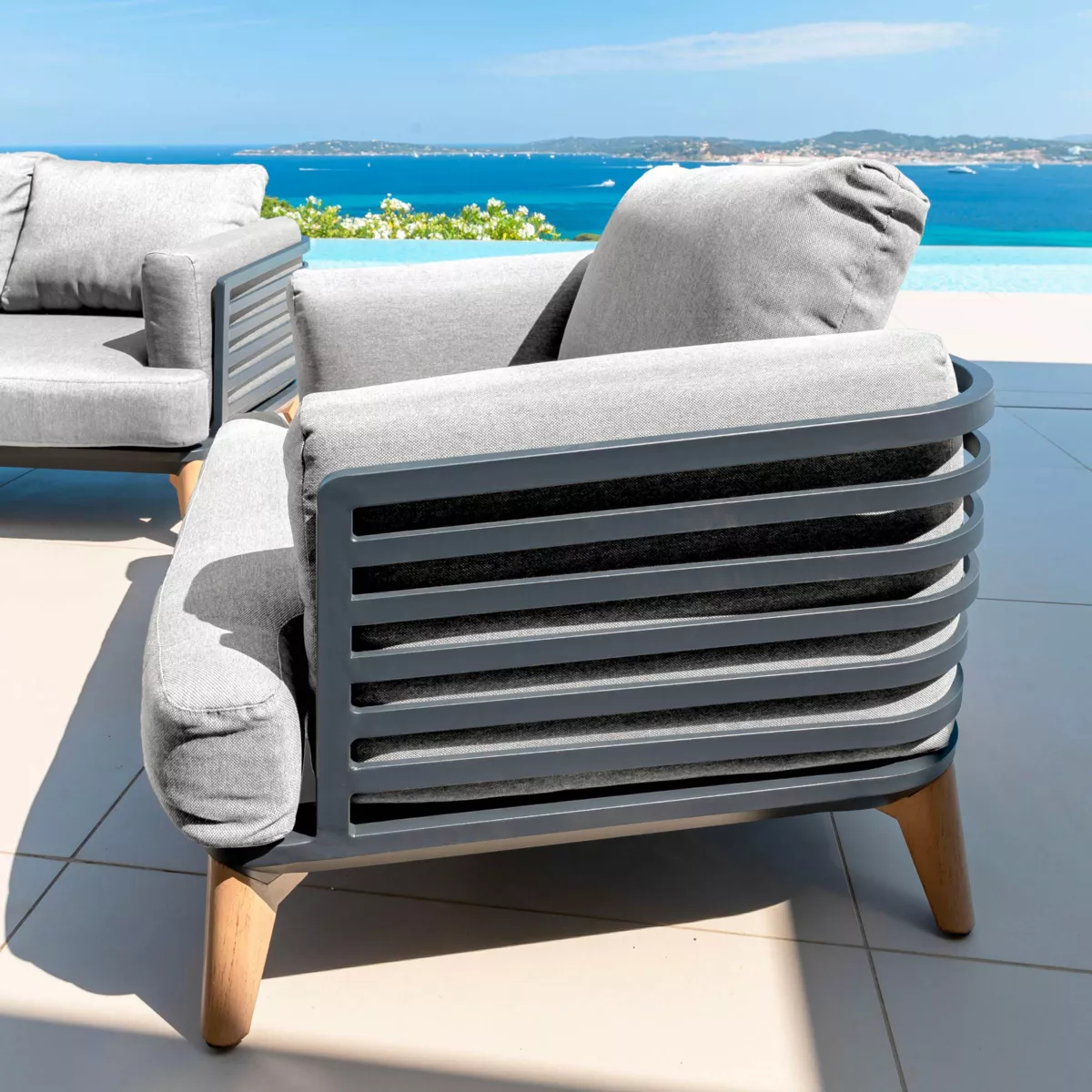 Poltrona da giardino in alluminio Monte Carlo Grigio antracite e grigio chiaro