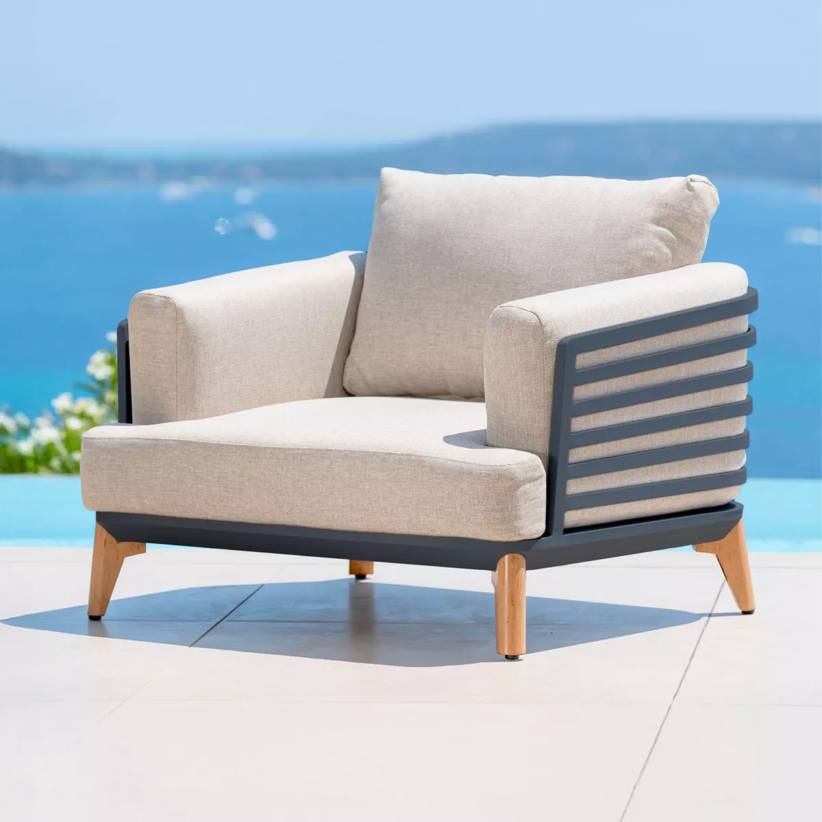 Salon de jardin aluminium 5 places 5 pcs Monte Carlo Gris anthracite et taupe